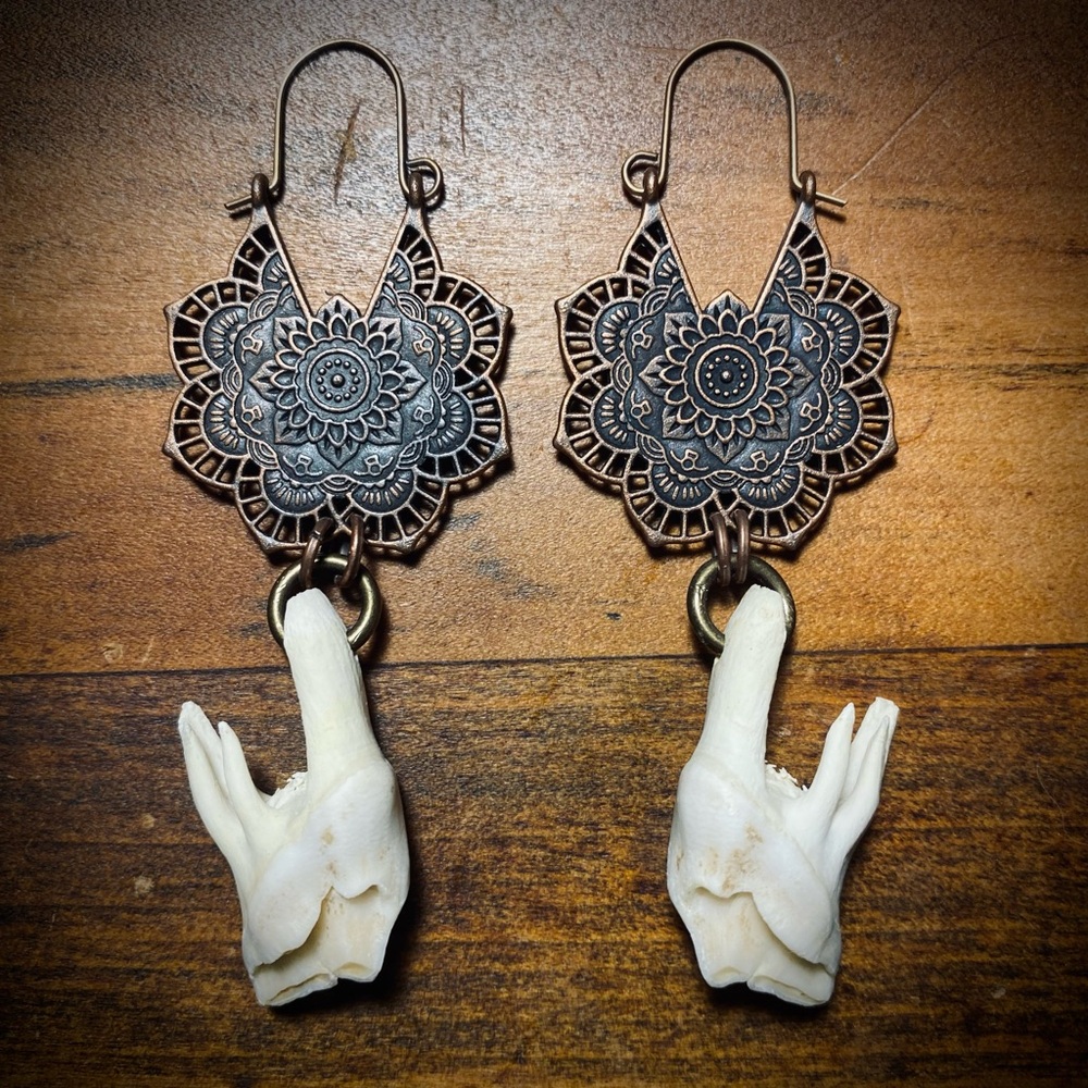 Cow Teeth Mandala Copper Earrings